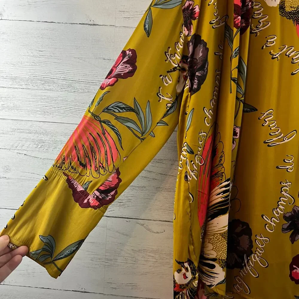 Free People‎ Silky Nights Button Down Tunic Mustard Size S
